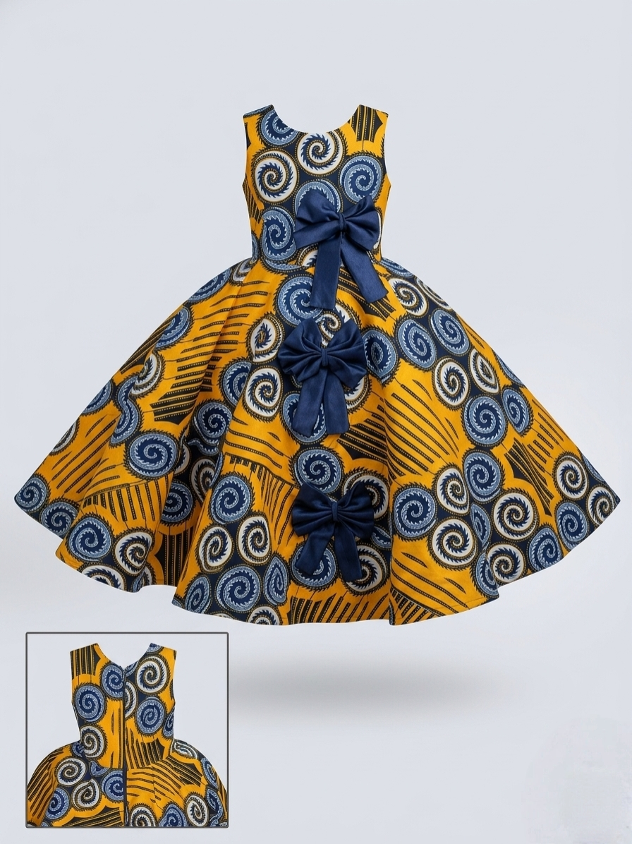 Royal Ankara Bow Gown | Luxury Girls' Flare Dress