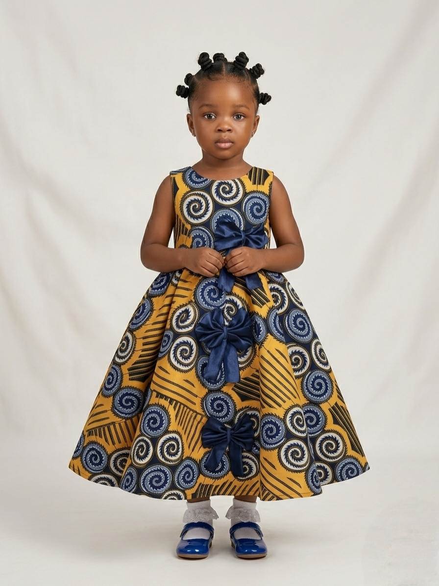 Royal Ankara Bow Gown | Luxury Girls' Flare Dress