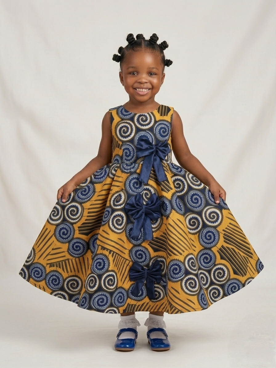 Royal Ankara Bow Gown | Luxury Girls' Flare Dress