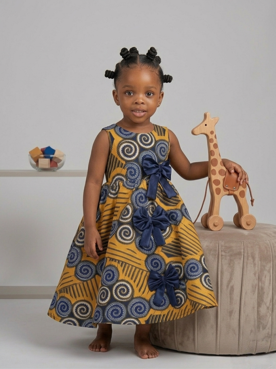 Royal Ankara Bow Gown | Luxury Girls' Flare Dress