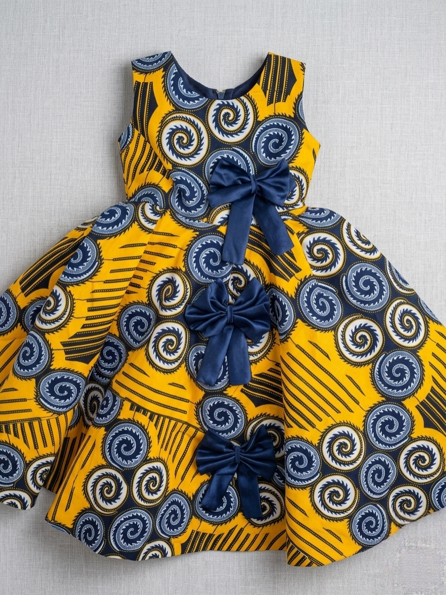 Royal Ankara Bow Gown | Luxury Girls' Flare Dress