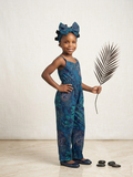 The Azure Bloom Ankara Jumpsuit | Luxury Girls' One-Piece & Matching Bow