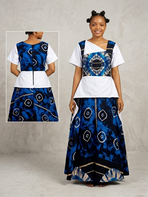 The 'Amara' Indigo Color-Blocked Flare Gown