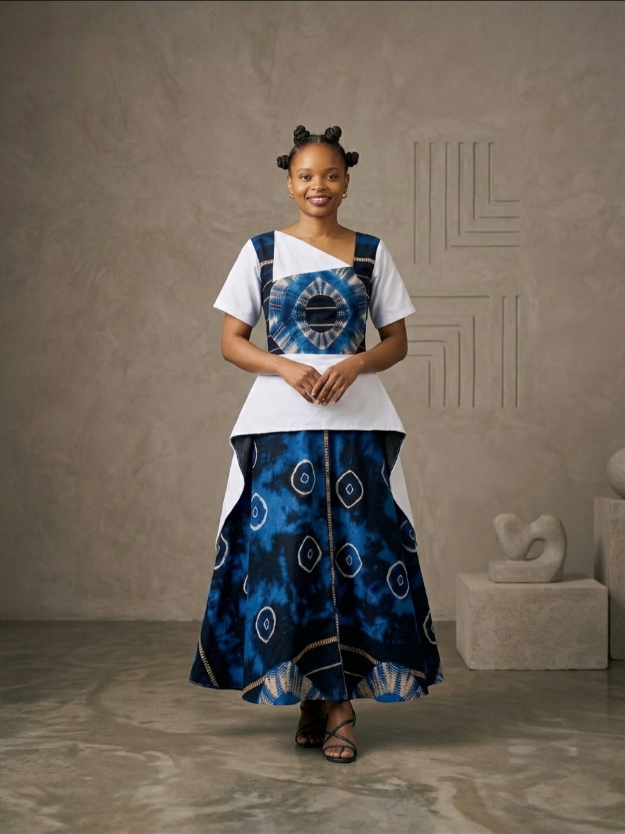 The 'Amara' Indigo Color-Blocked Flare Gown