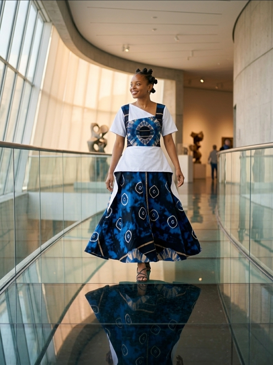 The 'Amara' Indigo Color-Blocked Flare Gown
