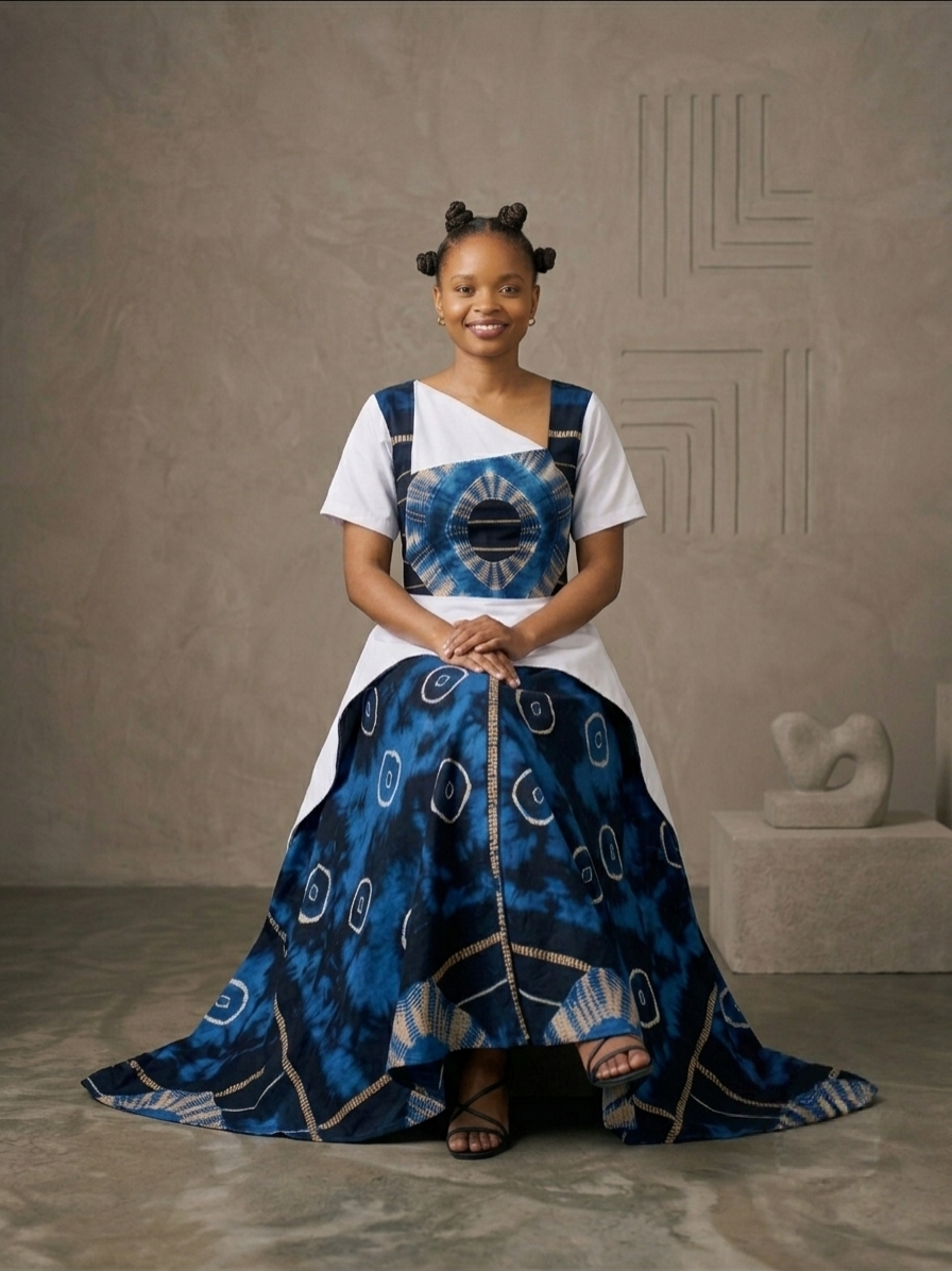 The 'Amara' Indigo Color-Blocked Flare Gown