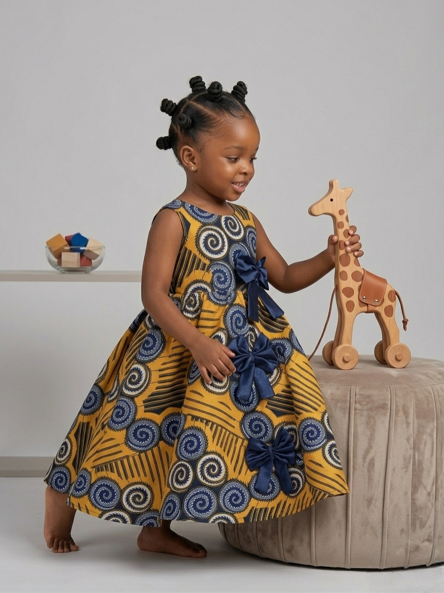 Royal Ankara Bow Gown | Luxury Girls' Flare Dress